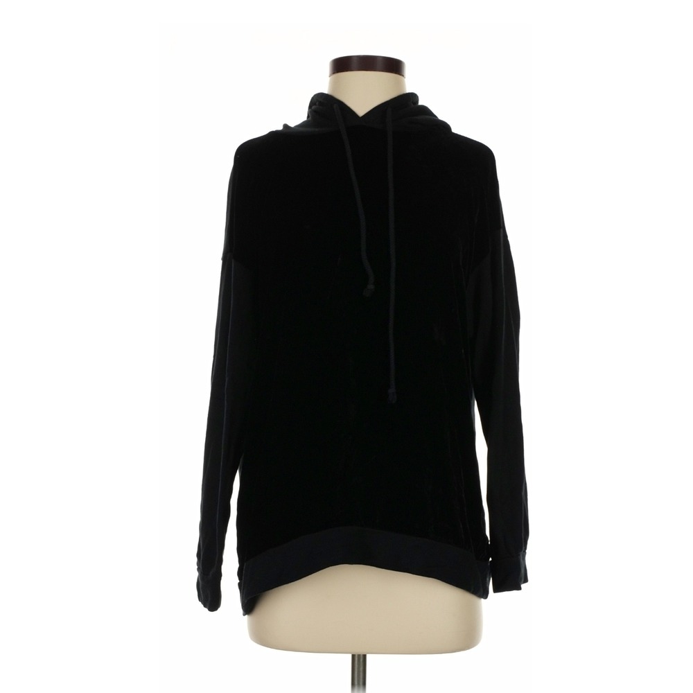 Velvet by Graham & Spencer Womens Black Velvet Mixed Media Pullover Hoodie